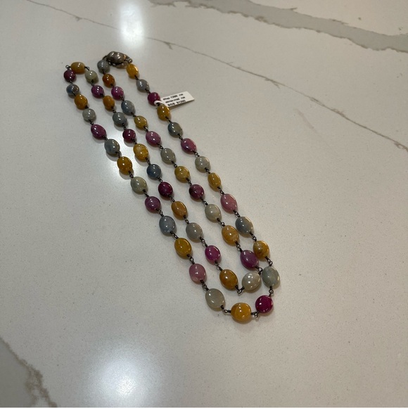 One of a kind oval Natural Sapphire oval bead necklace 36” in length. - Picture 10 of 11